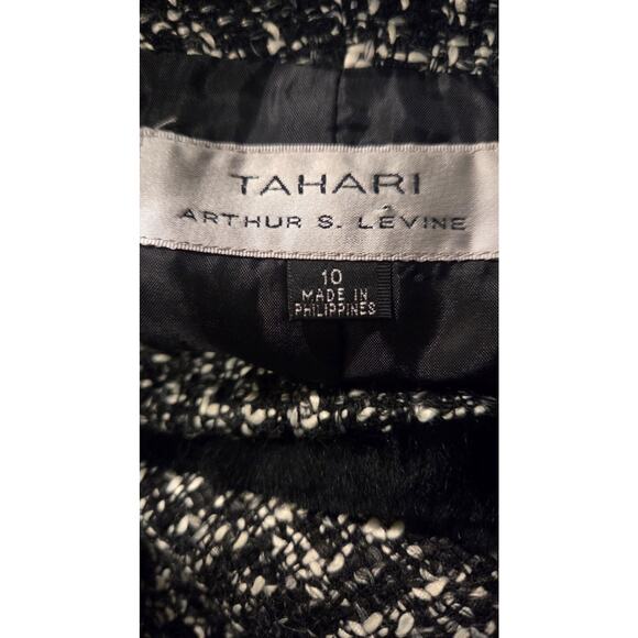 Tahari by Arthur Levine Tweed Faux Fur Trim Jacket Black & White Sz 10 - Picture 8 of 9